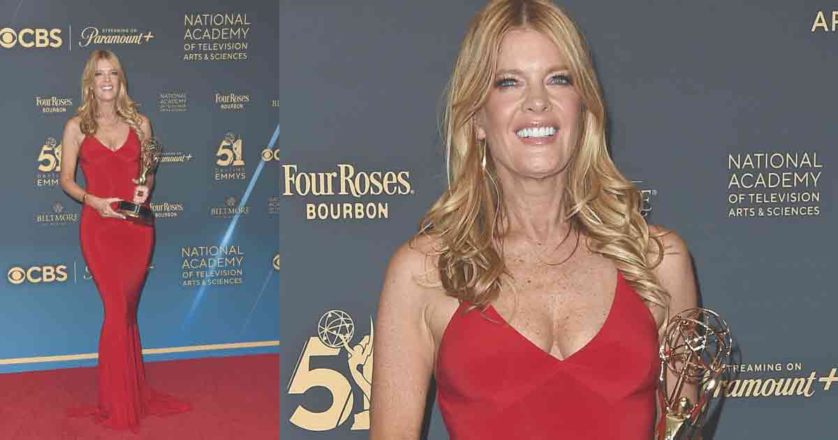 The Young and the Restless star Michelle Stafford reveals the secret behind her red-hot Emmy dress